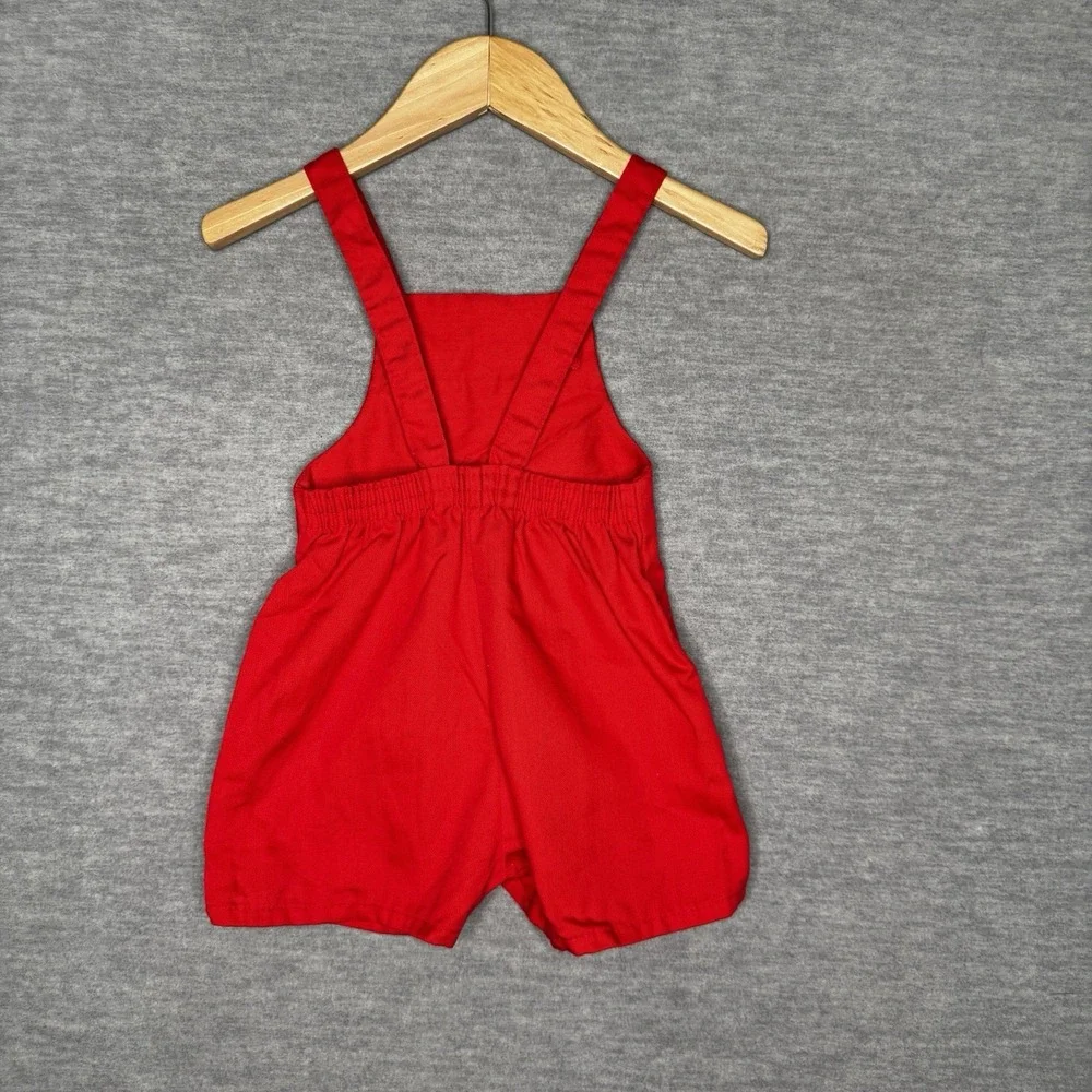 Vintage Baby Boy Red Jon Jon Romper Shortall Red Blue Stripe‎ Size 18 M 2T 3T